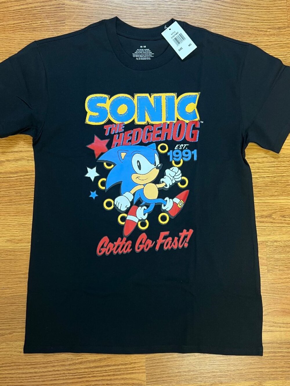 Sonic The Hedgehog T-Shirt Mens Medium Black Gotta Go Fast 1991 Graphic Tee NWT